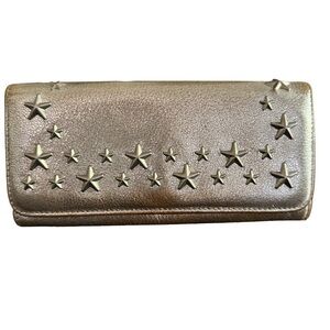 JIMMY CHOO. Wallet. Metallic gold  and silver studs. Chain included.
